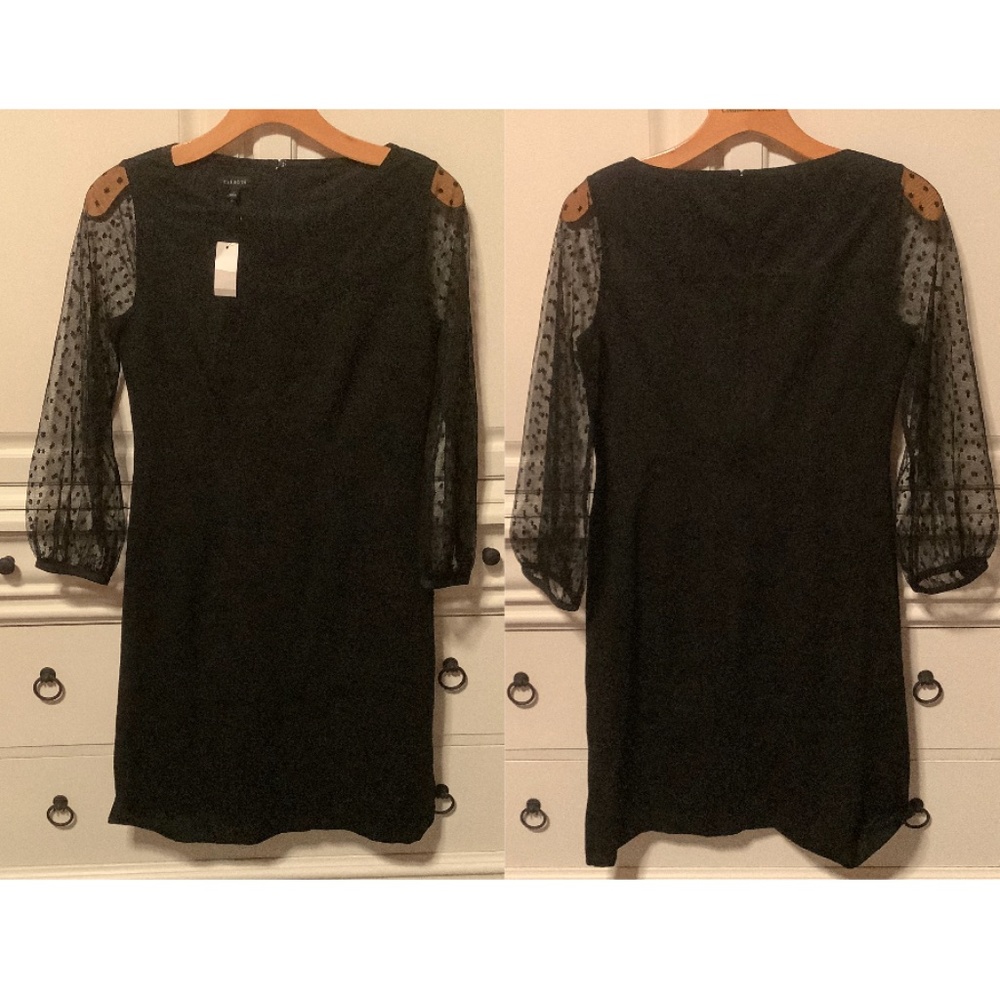 NWT Talbots ladies Size 2 black dot mesh sleeve dress.